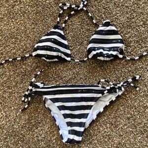 Black and White Striped Bikini Set